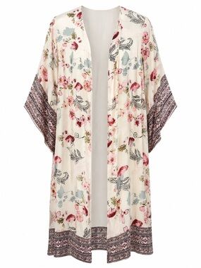 ANGIE Floral Boho Kimono Duster Cover Up Medium M